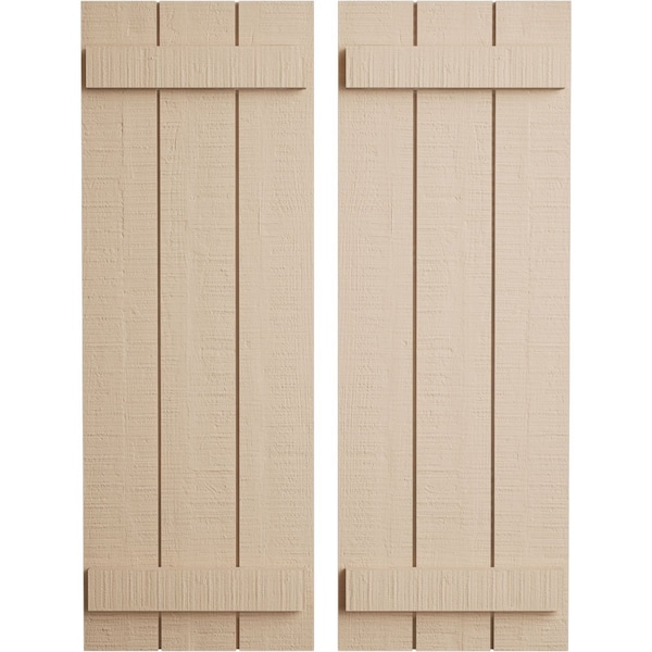 Ekena Millwork Rustic Three Board Joined Board-n-Batten Rough Cedar Faux Wood Shutters, 16 1/2W x 38H, PR - SHUBJS16X38RCPR