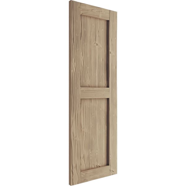Ekena Millwork Rustic Two Equal Panel Flat Panel Sandblasted Faux Wood Shutters (Per Pair), Primed Tan, 18"W x 36"H - SHUFP18X36SDPR