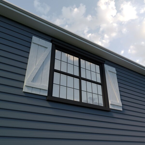 Ekena Millwork Rustic Three Board Joined Board-n-Batten Sandblasted Faux Wood Shutters w/Z-Board, 16 1/2W x 36H, PR - SHUBJZ16X36SDPR