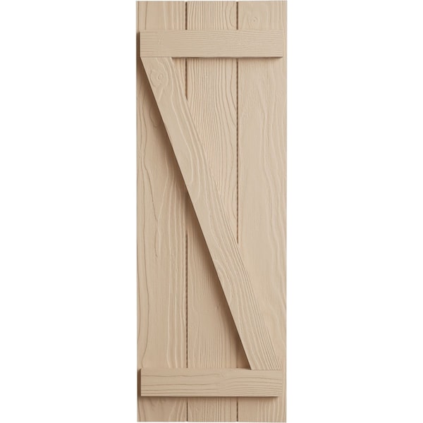Ekena Millwork Rustic Three Board Joined Board-n-Batten Sandblasted Faux Wood Shutters w/Z-Board, 16 1/2W x 36H, PR - SHUBJZ16X36SDPR