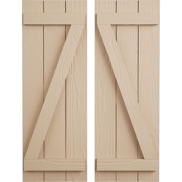 Ekena Millwork Rustic Three Board Joined Board-n-Batten Sandblasted Faux Wood Shutters w/Z-Board, 16 1/2W x 36H, PR - SHUBJZ16X36SDPR
