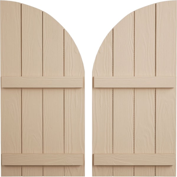 Ekena Millwork Sandblasted 4 Board Joined Board-n-Batten w/Quarter Round Arch Top Faux Wood Shutters, 22W x 90H, PR - SHUBJQ22X90SDPR