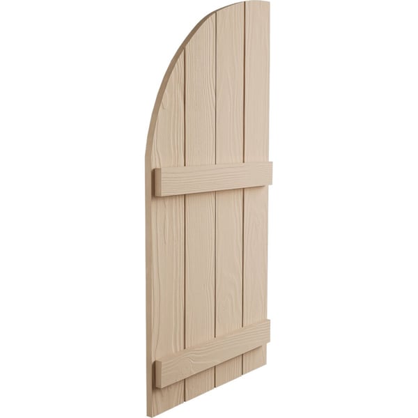 Ekena Millwork Sandblasted 4 Board Joined Board-n-Batten w/Quarter Round Arch Top Faux Wood Shutters, 22W x 90H, PR - SHUBJQ22X90SDPR