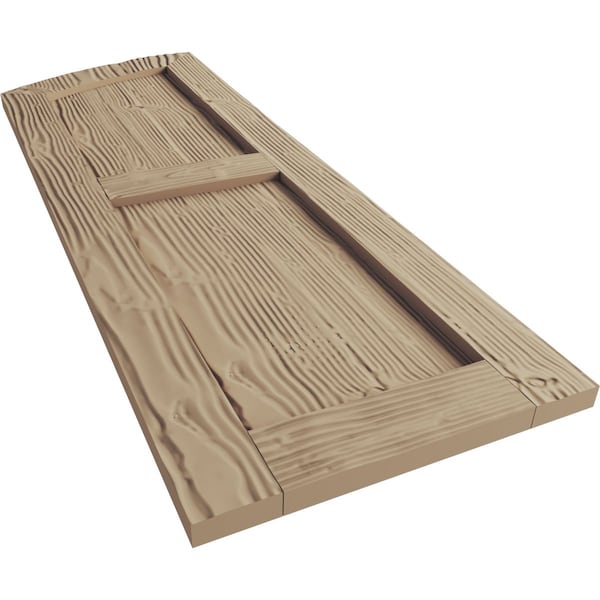Ekena Millwork Sandblasted 2 Equal Flat Panel w/Elliptical Top Faux Wood Shutters, 12W x 50H 46 Low Side, PR - SHUFPL12X50SDPR