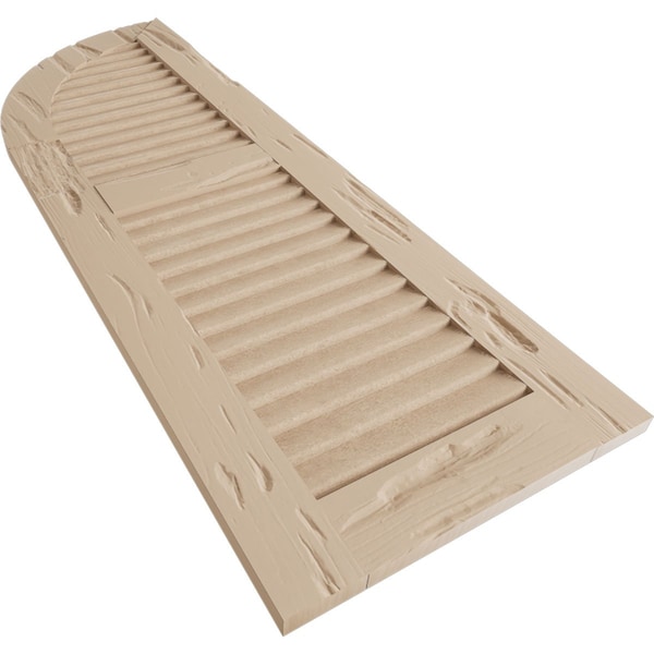 Ekena Millwork Pecky Cypress 2 Equal Louver w/Quarter Round Arch Top Faux Wood Shutters, 18"W x 84"H (66" Low Side) - SHULVQ18X84PCPR