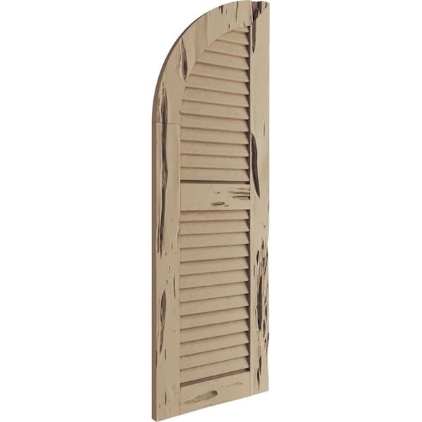 Ekena Millwork Pecky Cypress 2 Equal Louver w/Quarter Round Arch Top Faux Wood Shutters, 18"W x 84"H (66" Low Side) - SHULVQ18X84PCPR