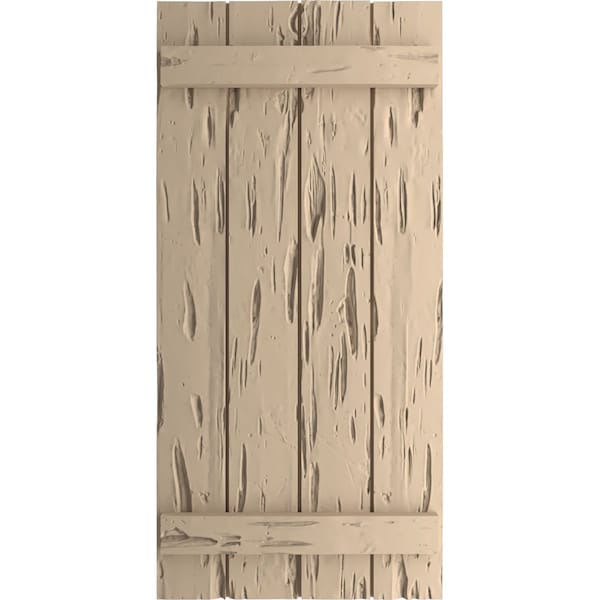 Ekena Millwork Rustic Four Board Joined Board-n-Batten Pecky Cypress Faux Wood Shutters, 22"W x 32"H - SHUBJS22X32PCPR