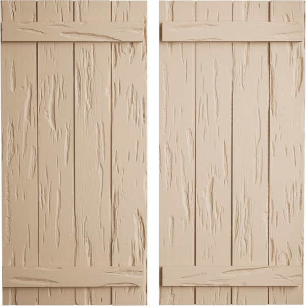 Ekena Millwork Rustic Four Board Joined Board-n-Batten Pecky Cypress Faux Wood Shutters, 22"W x 32"H - SHUBJS22X32PCPR