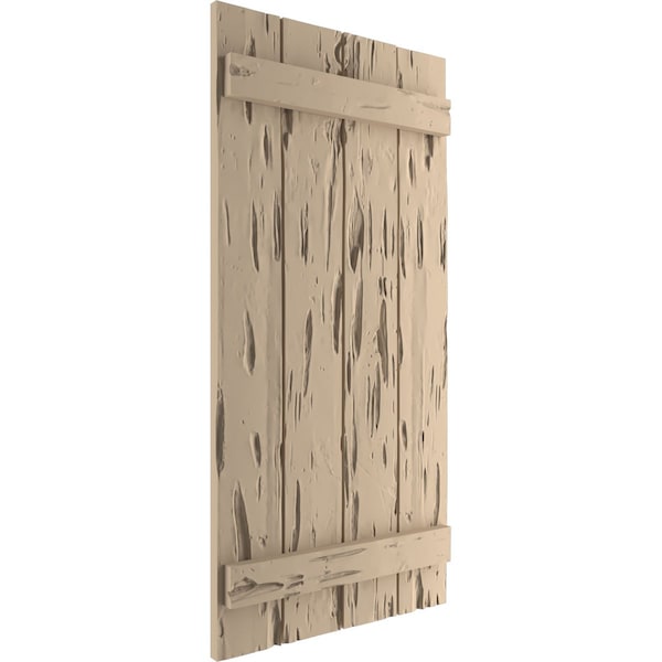Ekena Millwork Rustic Four Board Joined Board-n-Batten Pecky Cypress Faux Wood Shutters, 22"W x 32"H - SHUBJS22X32PCPR