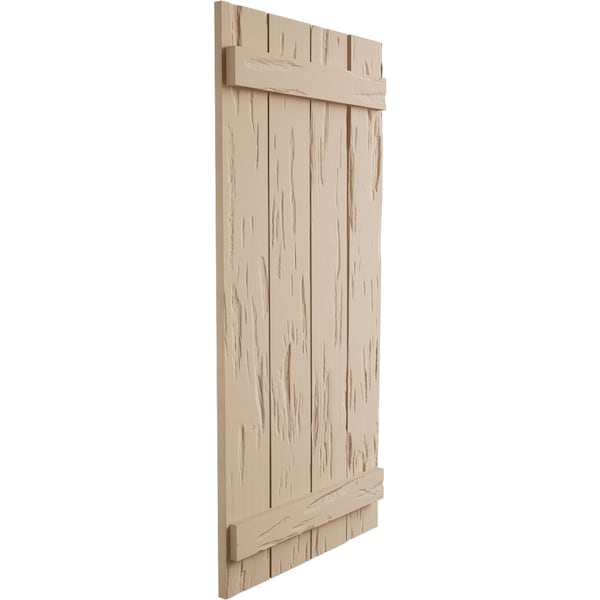 Ekena Millwork Rustic Four Board Joined Board-n-Batten Pecky Cypress Faux Wood Shutters, 22"W x 32"H - SHUBJS22X32PCPR