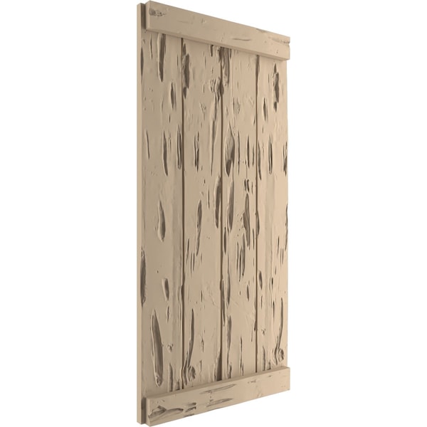 Ekena Millwork Rustic Four Board Joined Board-n-Batten Pecky Cypress Faux Wood Shutters w/End Batten, 22"W x 80"H - SHUBJE22X80PCPR