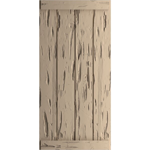 Ekena Millwork Rustic Four Board Joined Board-n-Batten Pecky Cypress Faux Wood Shutters w/End Batten, 22"W x 80"H - SHUBJE22X80PCPR