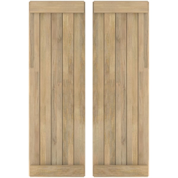 Ekena Millwork Americraft 5-Board Exterior Wood Joined Board-n-Batten Shutters w/ End Batten, ARW103BB518X76UNH, PR - ARW103BB518X76UNH