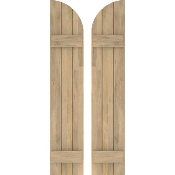 Ekena Millwork Americraft 3-Board (2 Batten) Wood Joined Board-n-Batten Shutters w/ Arch Top, ARW101BQ311X38UNH, PR - ARW101BQ311X38UNH