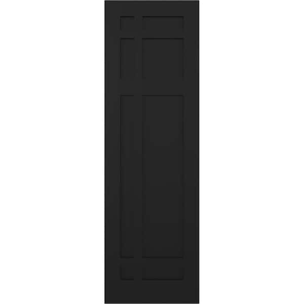 Ekena Millwork True Fit PVC San Juan Capistrano Mission Style Fixed Mount Shutters, Black, 12W x 48H, PR - TFP001SJ12X048BL