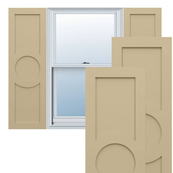 Ekena Millwork True Fit PVC Center Circle Arts & Crafts Fixed Mount Shutters, Natural Twine, 15W x 37H, PR - TFP001AC15X037NT