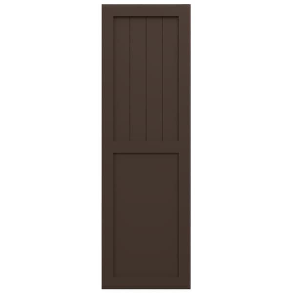 Ekena Millwork True Fit PVC Farmhouse/Flat Panel Combination Fixed Mount Shutters, Raisin Brown, 15W x 55H, PR - TFP101FC15X055TB