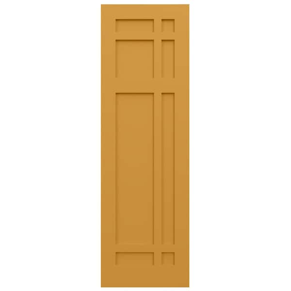 Ekena Millwork True Fit PVC San Juan Capistrano Mission Style Fixed Mount Shutters, Turmeric, 18W x 35H, PR - TFP001SJ18X035TU