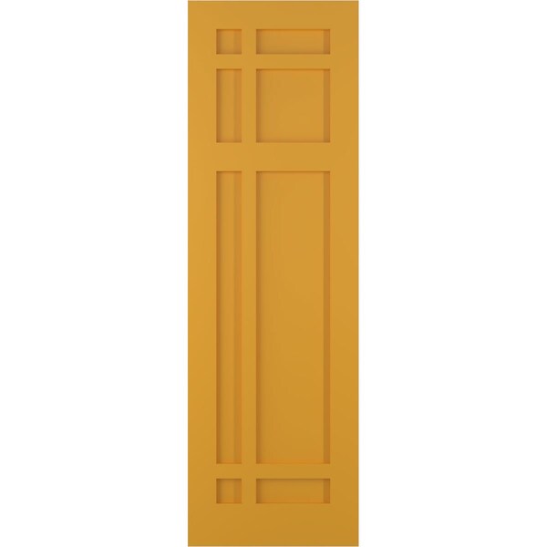 Ekena Millwork True Fit PVC San Juan Capistrano Mission Style Fixed Mount Shutters, Turmeric, 18W x 35H, PR - TFP001SJ18X035TU