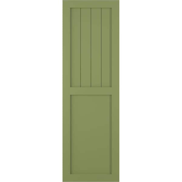 Ekena Millwork True Fit PVC Farmhouse/Flat Panel Combination Fixed Mount Shutters, Moss Green, 12W x 78H, PR - TFP101FC12X078MG