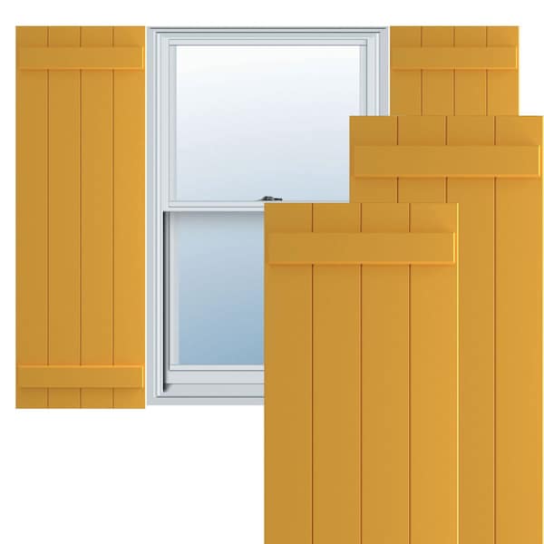 Ekena Millwork True Fit PVC, Four Board Joined Board-n-Batten Shutters, Turmeric, 21 1/2W x 69H, PR - TFP101BBF21X069TU