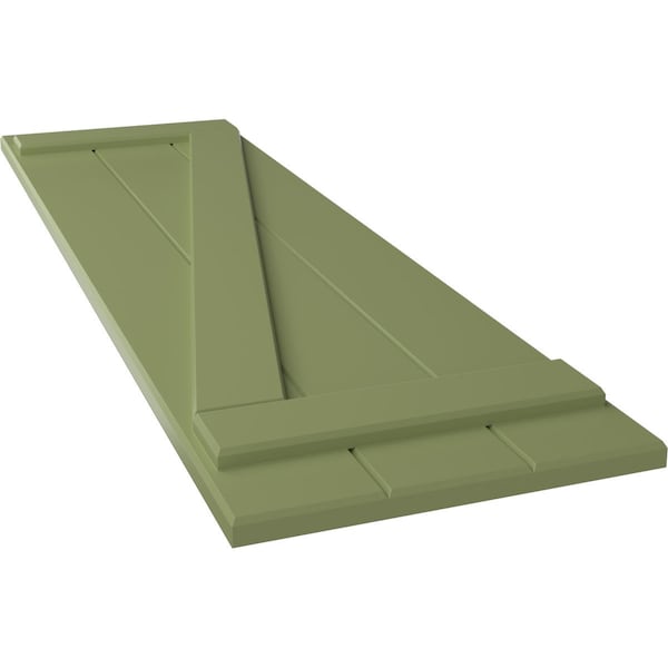 Ekena Millwork True Fit PVC Three Board Joined Board-n-Batten Shutters w/Z-Bar, Moss Green , 16 1/8W x 59H, PR - TFP102BBF16X059MG