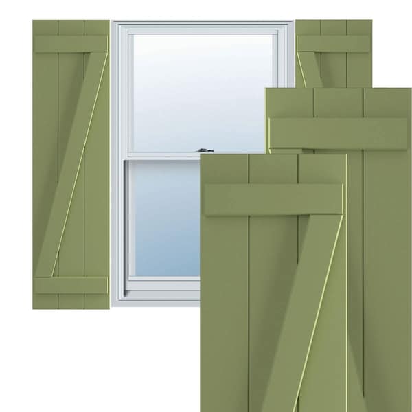 Ekena Millwork True Fit PVC Three Board Joined Board-n-Batten Shutters w/Z-Bar, Moss Green , 16 1/8W x 59H, PR - TFP102BBF16X059MG
