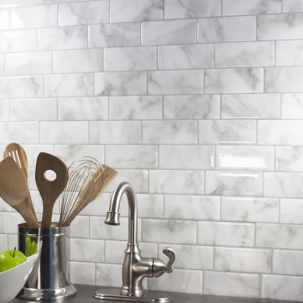 Smart Tiles Smart Tiles 8.38 in. W X 11.56 in. L Gray/White Mosaic Vinyl Adhesive Wall Tile 4 pc - SM1080-4