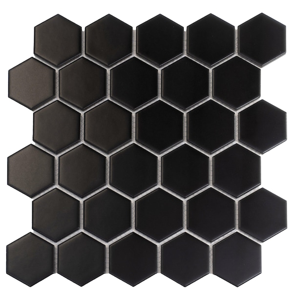 Apollo Tile Cirkel Hex 10.7 in. x 11.1 in. Matte Black Porcelain Mosaic Wall and Floor Tile, 10PK - ORB882H22BLMA