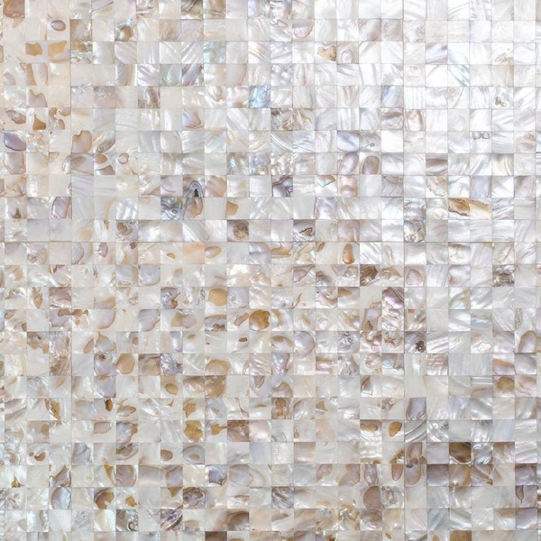 Apollo Tile Concha 11.8 in. x 11.8 in. Polished White, Beige Shell, Mother of Pearl Mosaic Wall Tile, 20PK - APLSMA88SQ01A