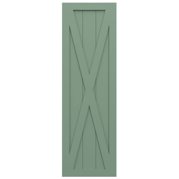 Ekena Millwork True Fit PVC Single X-Board Farmhouse Fixed Mount Shutters, Track Green, 18W x 62H, PR - TFP001FH18X062TG