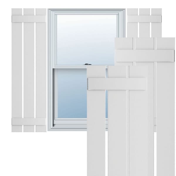Ekena Millwork True Fit PVC Three Board Spaced Board-n-Batten Shutters, White , 17 1/8W x 79H, PR - TFP101SBF17X079WH