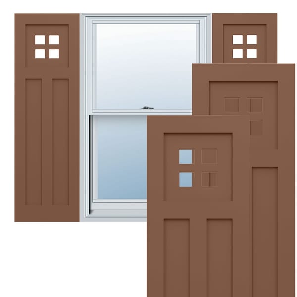 Ekena Millwork True Fit PVC San Antonio Mission Style Fixed Mount Shutters, Burnt Toffee, 12W x 75H, PR - TFP001ST12X075BT
