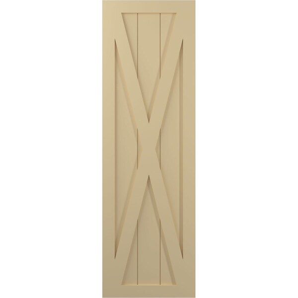 Ekena Millwork True Fit PVC Single X-Board Farmhouse Fixed Mount Shutters, Natural Twine, 15W x 50H, PR - TFP001FH15X050NT