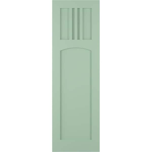 Ekena Millwork True Fit PVC San Miguel Mission Style Fixed Mount Shutters, Seaglass, 15W x 38H, PR - TFP001SM15X038SG