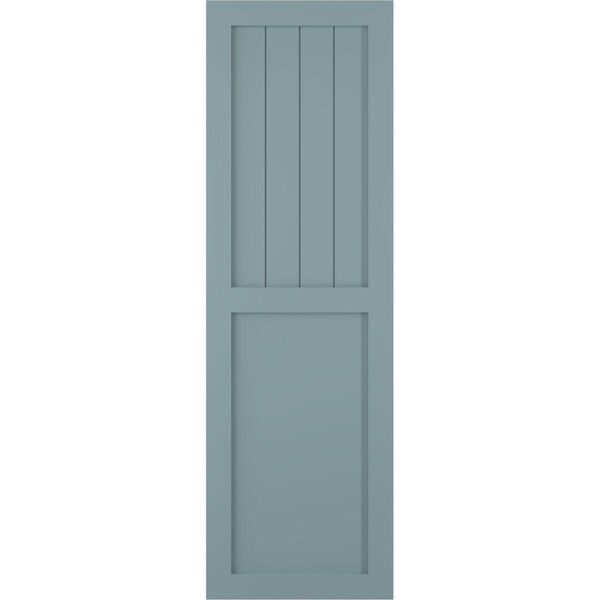 Ekena Millwork True Fit PVC Farmhouse/Flat Panel Combination Fixed Mount Shutters, Peaceful Blue, 15W x 39H, PR - TFP101FC15X039SB