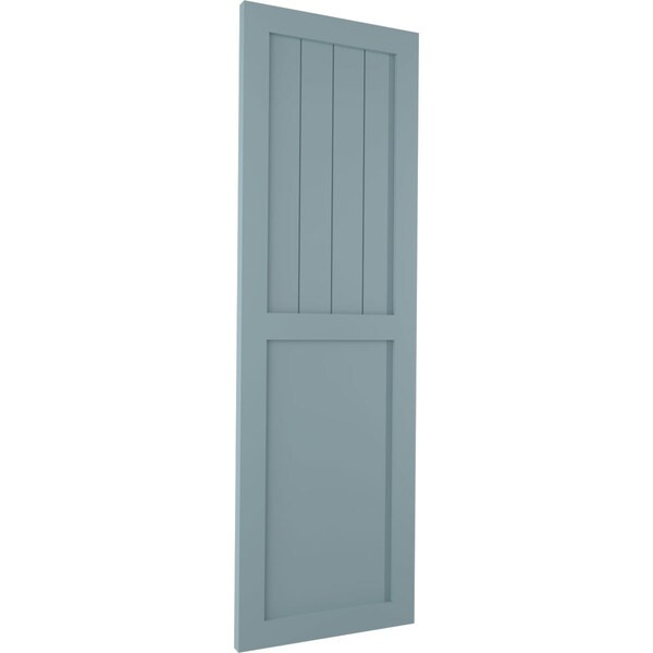 Ekena Millwork True Fit PVC Farmhouse/Flat Panel Combination Fixed Mount Shutters, Peaceful Blue, 15W x 39H, PR - TFP101FC15X039SB
