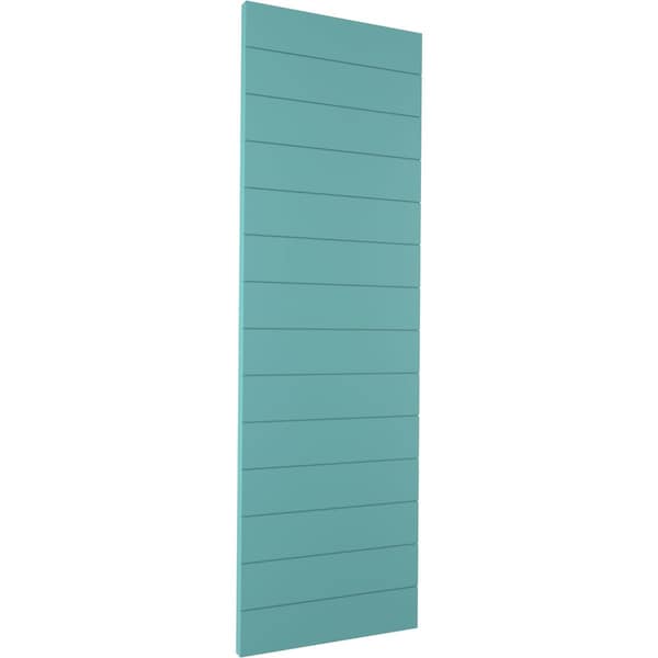 Ekena Millwork True Fit PVC Horizontal Slat Modern Style Fixed Mount Shutters, Pure Turquoise, 18W x 57H, PR - TFP001HZ18X057PT