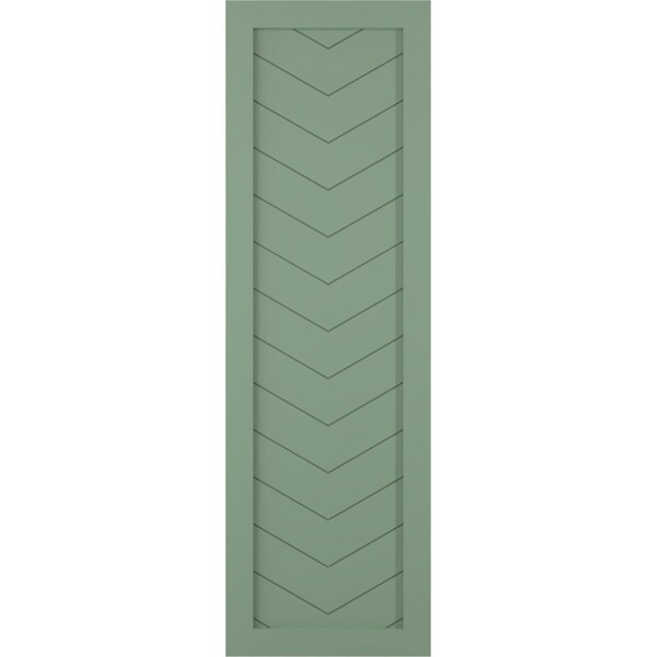 Ekena Millwork True Fit PVC Single Panel Chevron Modern Style Fixed Mount Shutters, Track Green, 12W x 60H, PR - TFP001CV12X060TG
