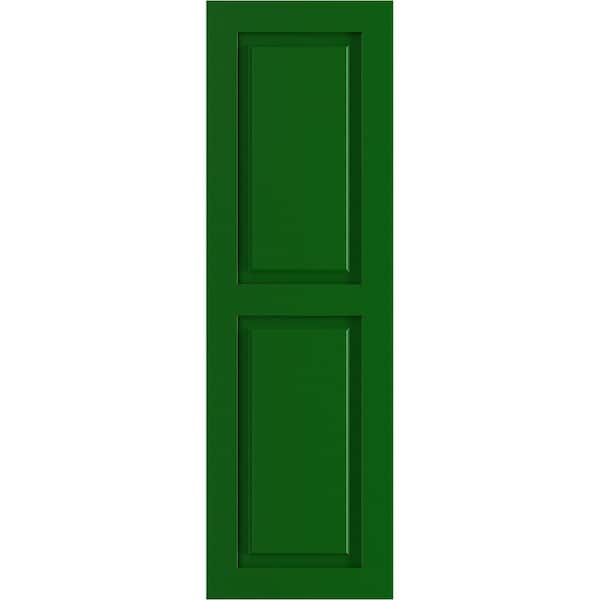 Ekena Millwork True Fit PVC Two Equal Raised Panel Shutters, Viridian Green, 15W x 44H, PR - TFP101RPF15X044HG