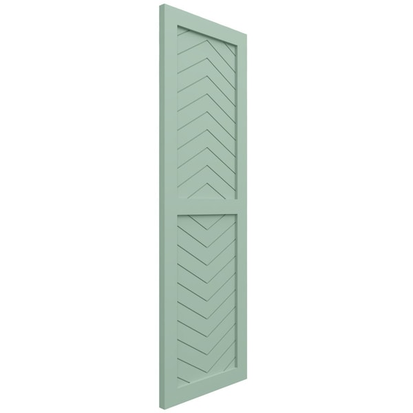 Ekena Millwork True Fit PVC Two Panel Chevron Modern Style Fixed Mount Shutters, Seaglass, 12W x 63H, PR - TFP101CV12X063SG