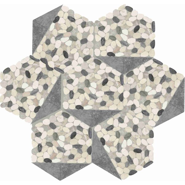 Daltile Pebble Oasis Natural Stone Tri-Hex Pebble Mosaic 11in x 10in in Tumbled Harbor, 17PK - PB25TRHEXPBMSTM