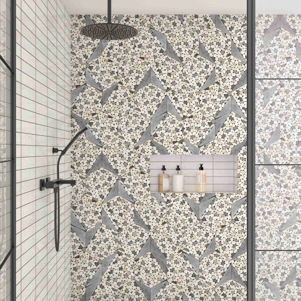 Daltile Pebble Oasis Natural Stone Tri-Hex Pebble Mosaic 11in x 10in in Tumbled Harbor, 17PK - PB25TRHEXPBMSTM