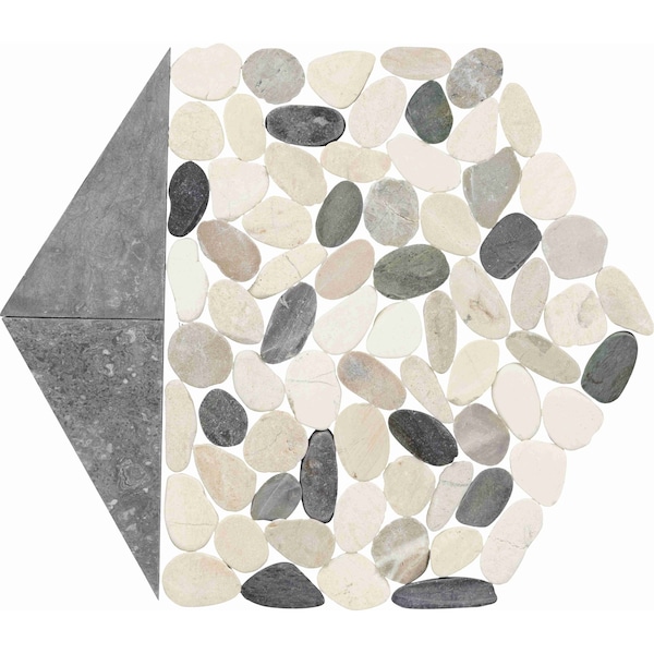 Daltile Pebble Oasis Natural Stone Tri-Hex Pebble Mosaic 11in x 10in in Tumbled Harbor, 17PK - PB25TRHEXPBMSTM