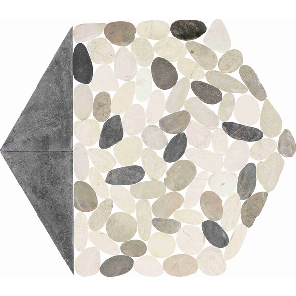 Daltile Pebble Oasis Natural Stone Tri-Hex Pebble Mosaic 11in x 10in in Tumbled Harbor, 17PK - PB25TRHEXPBMSTM