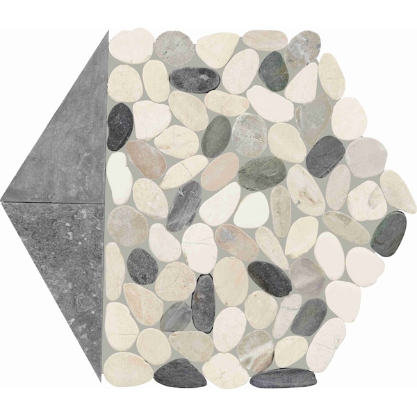 Daltile Pebble Oasis Natural Stone Tri-Hex Pebble Mosaic 11in x 10in in Tumbled Harbor, 17PK - PB25TRHEXPBMSTM