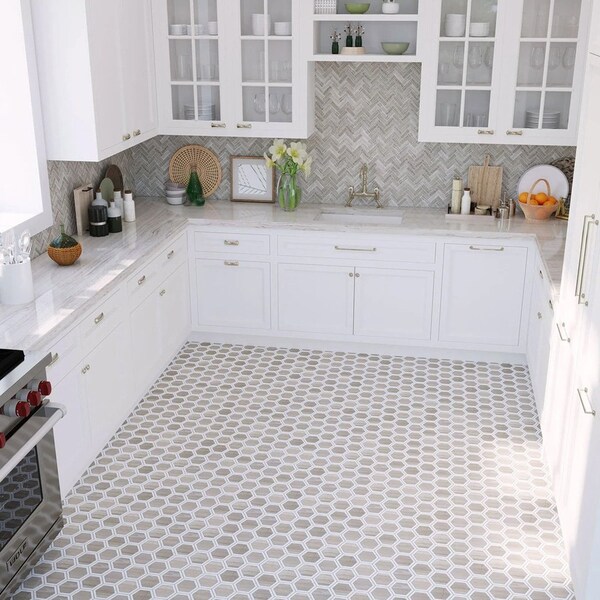 Apollo Tile Grey And White Hexagon 5.48 sq.ft 11.7 in. x13.5 in. Marble Mosaic Tile, 5PK - APLSV99G37EC41