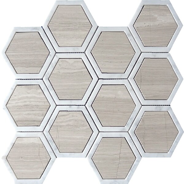 Apollo Tile Grey And White Hexagon 5.48 sq.ft 11.7 in. x13.5 in. Marble Mosaic Tile, 5PK - APLSV99G37EC41