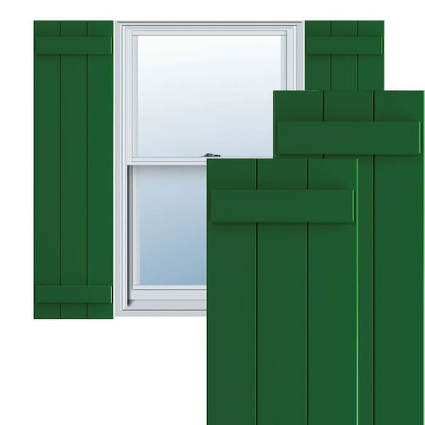 Ekena Millwork True Fit PVC Three Board Joined Board-n-Batten Shutters, Viridian Green, 16 1/8W x 45H, PR - TFP101BBF16X045HG