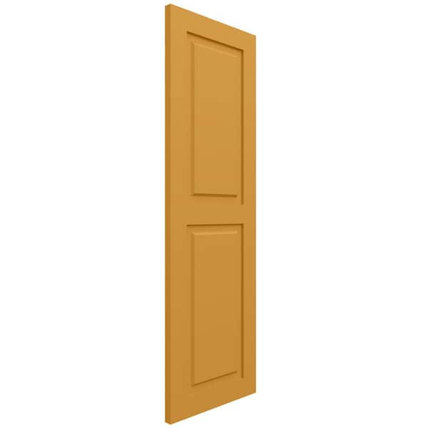 Ekena Millwork True Fit PVC, Two Equal Raised Panel Shutters, Turmeric, 18W x 48H, PR - TFP101RPF18X048TU